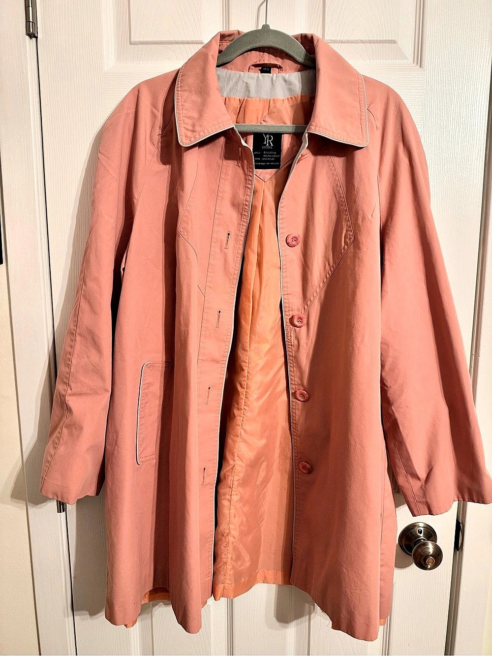 Vintage 80s 90s Women's Pink Trench Coat Size 18W Retro Pastel Outerwear